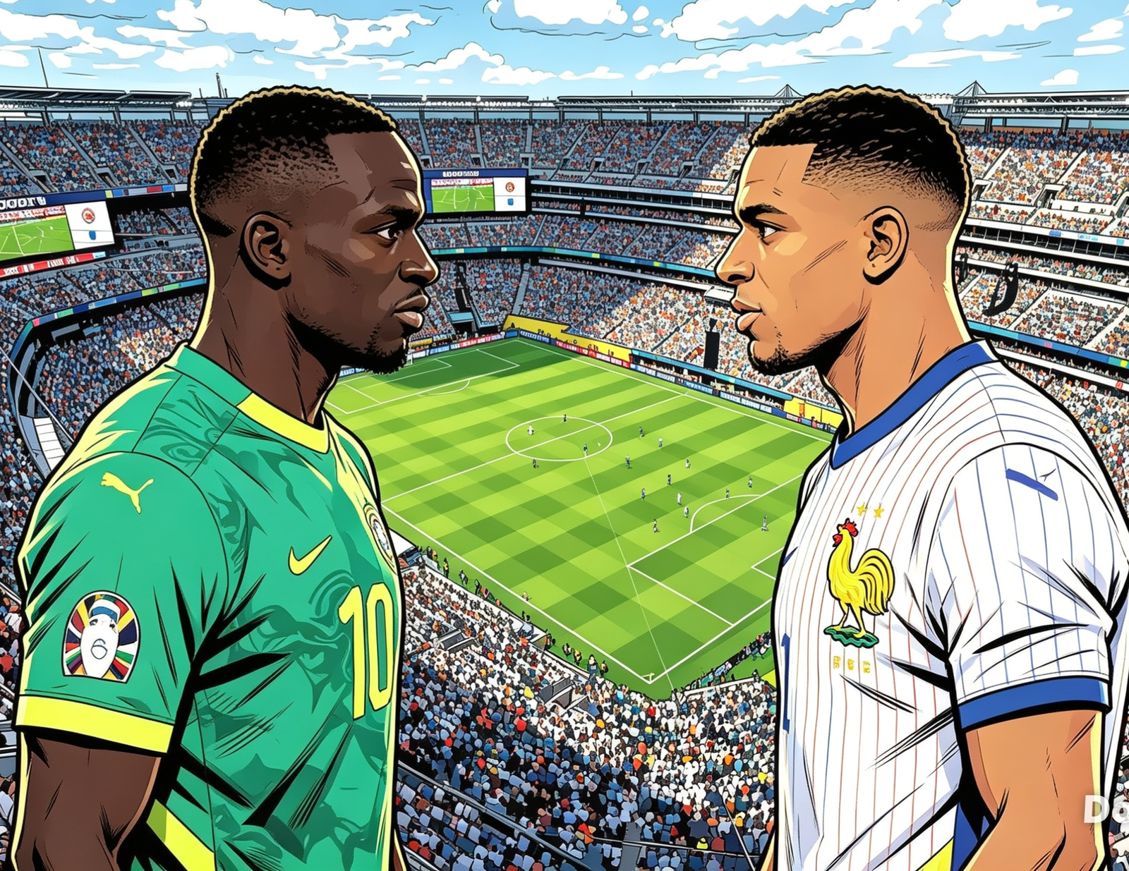 S Mane dan K Mbappe menjadi andalan bagi timnya masing masing saat Senegal dan Perancis kembali bersua pada penyisihan Grup I Piala Dunia 2026 di Stadion New York, New Jersey, East Rutherford, Rabu (17/6/2026). Foto: kitamedan/dibuat dengan AI.