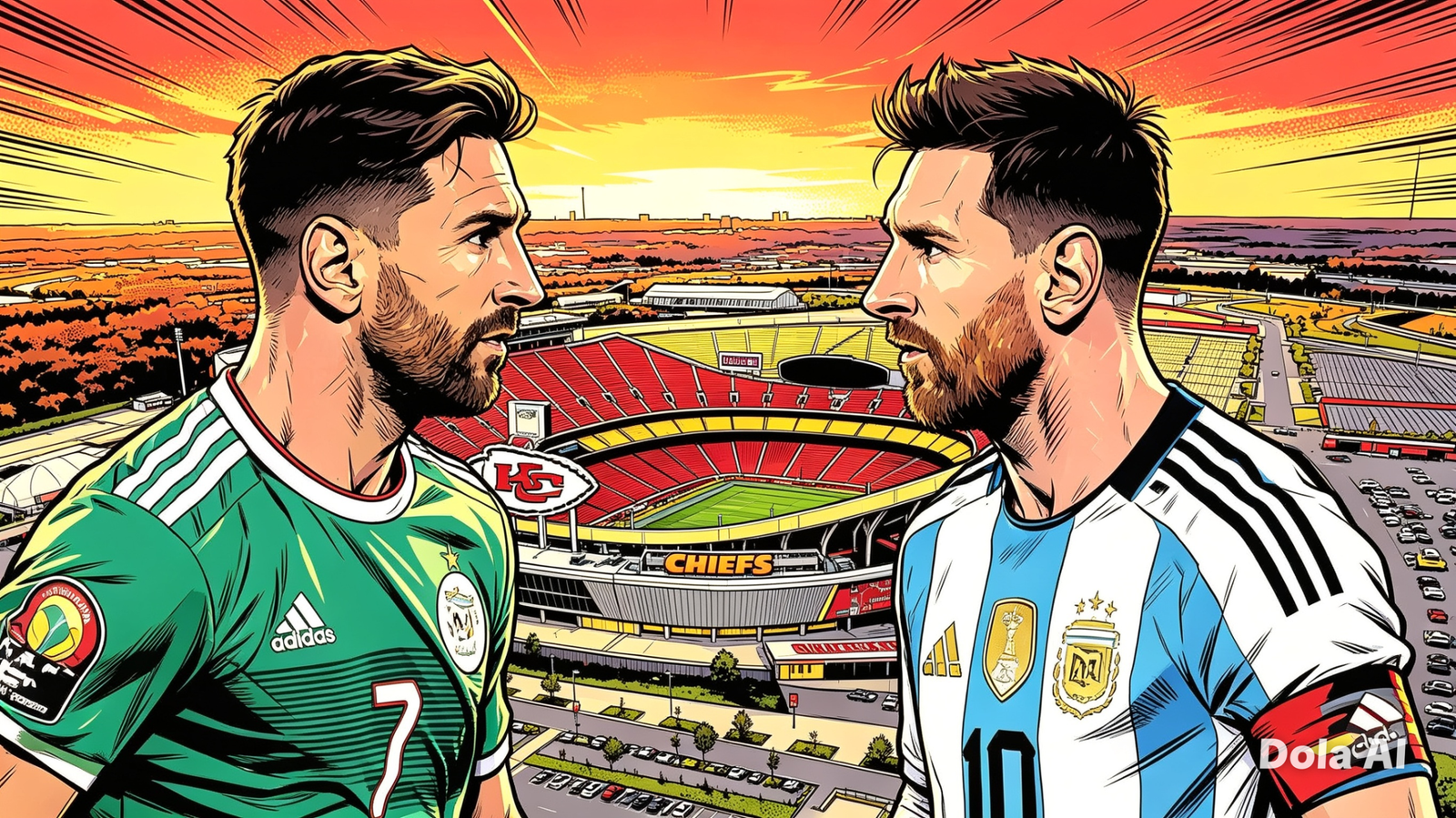 R Mahrez dan Messi akan adu kecerdasan saat Aljazair bertemun Argentina dalam penyisihan Grup J Piala Dunia 2026. Foto; kitamedan/AI