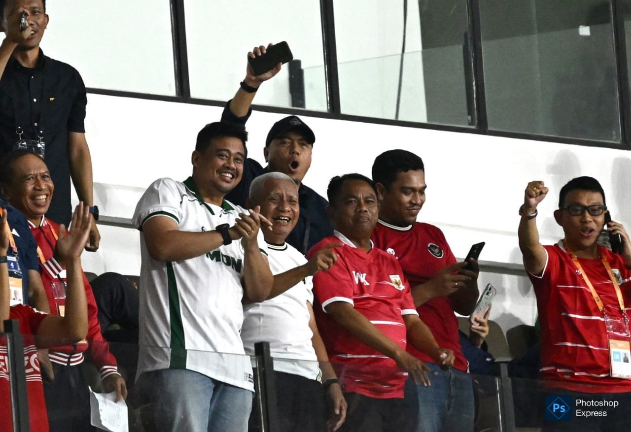 Muhammad Bobby Afif Nasution bersorak gembira saat Timnas U-19 Indonesia berhasil membobol gawang Timnas U-19 Timor Leste pada penyisihan Grup A Piala AFF 2026 di Stadion Utama Sumatera Utara, Deliserdang. (Kominfo Sumut Dok)