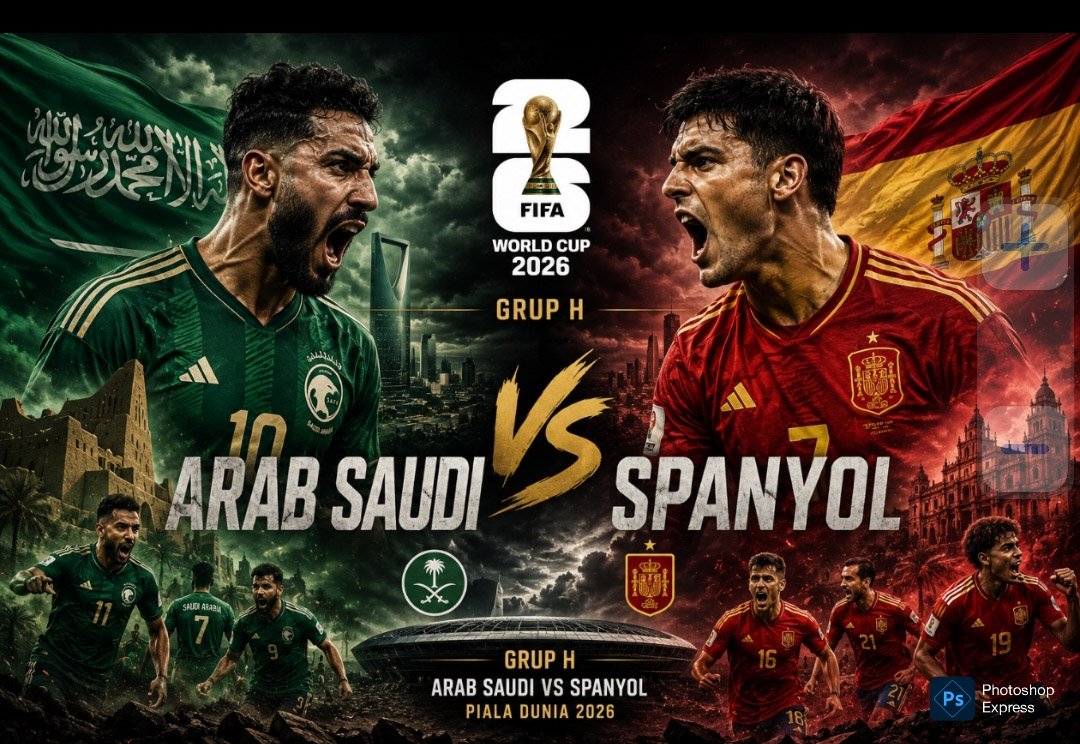 Preview jelang laga Spanyol versus Arab Saudi di Grup H Piala Dunia 2026. (Foto ChatGpt)