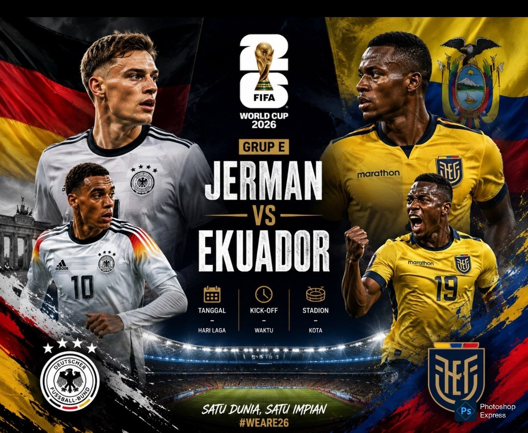 Preview jelang laga Jerman versus Ekuador di Grup E Piala Dunia 2026. (Kitamedandotcom)