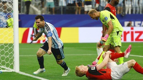 Messi selebrasi usai cetak gol ke gawang Austria di Grup J Piala Dunia 2026. Argentina unggul 2-0. (Foto : Google)