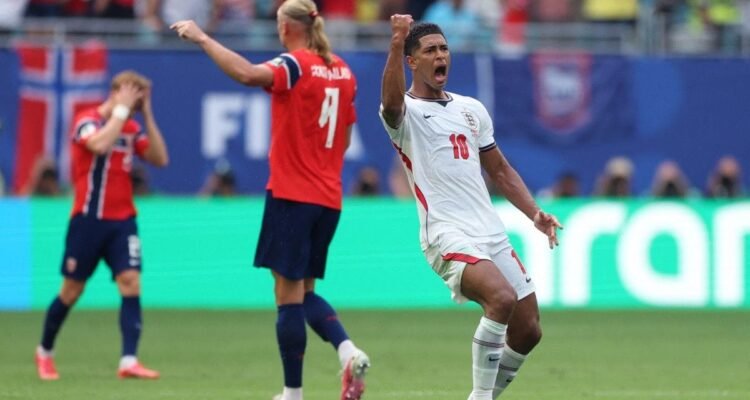 Bellingham rayakan gol usai kalahkan Norwegia lewat extra time skor 2-1. (Google)