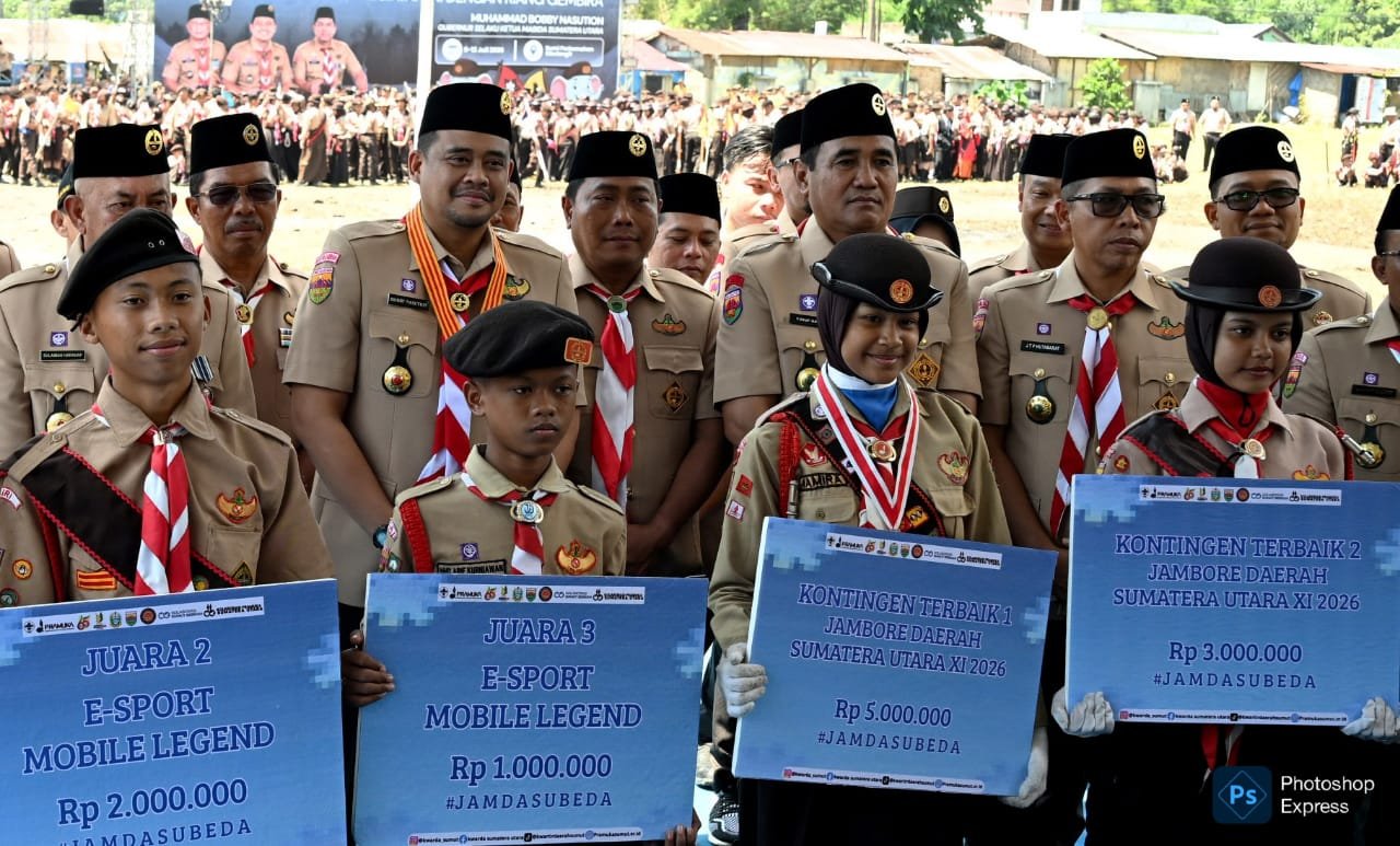 IMG-20260712-WA0026 Bobby Nasution tutup Jamdasu XI, hadiahi 19 petugas upacara berangkat ke Jamnas 2026. (Kominfo Sumut Dok)