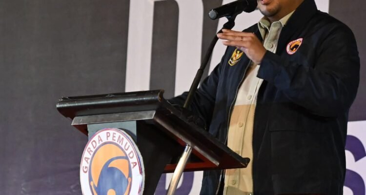 Bobby Nasution membuka Rapim Wilayah I DPW GP Nasdem Sumut, di Ballroom JW.Marriot Hotel. (Kominfo Sumut Dok)