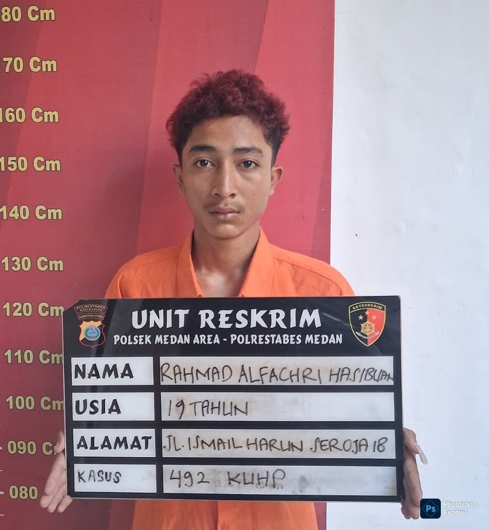 IMG-20260713-WA0009 Tersangka penipuan dan penggelapan ditahan di Polsek Medan Area. (Ist)