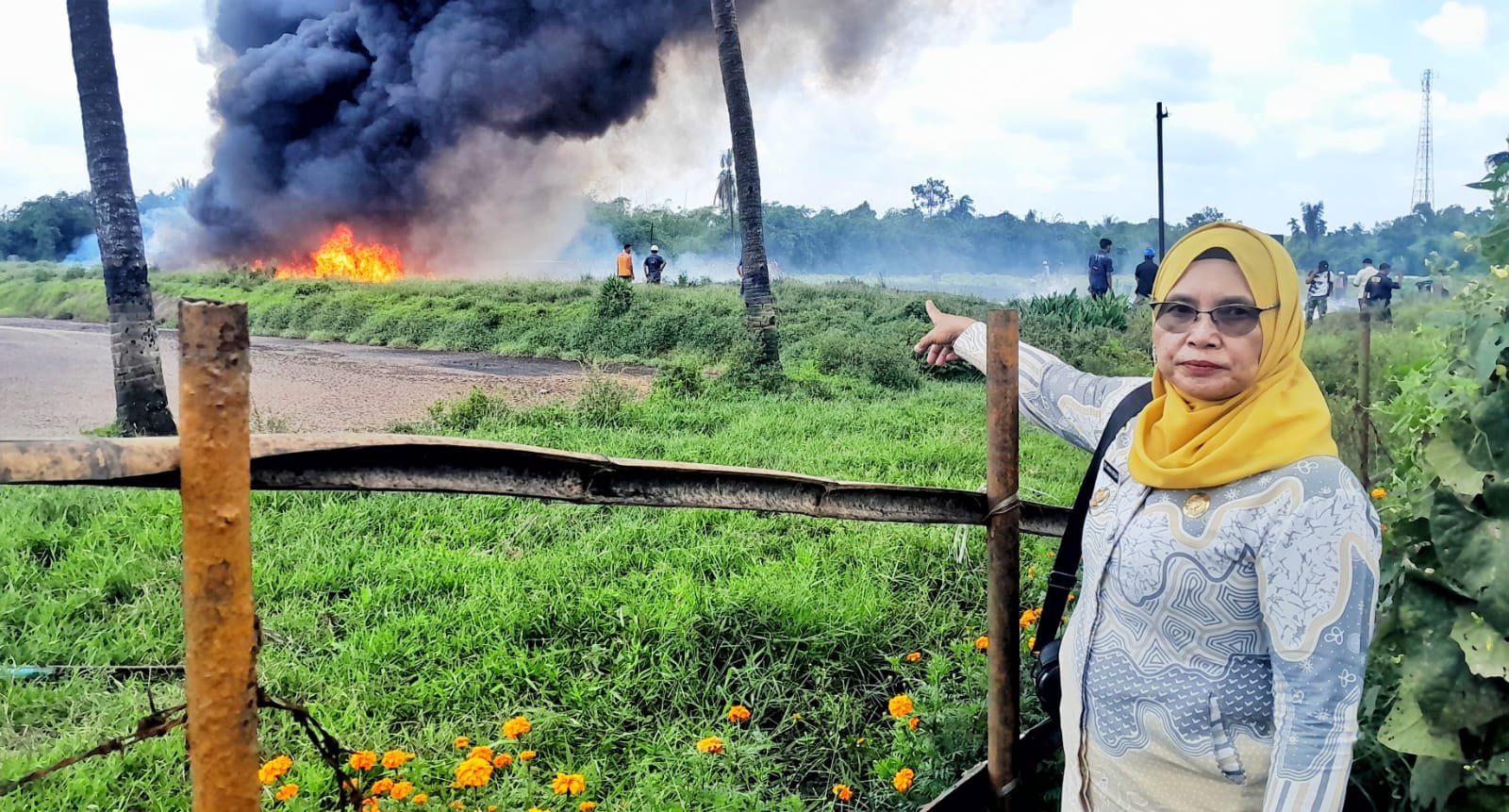 Kebakaran terjadi di area kolam limbah Pabrik Kelapa Sawit (PKS) PTPN IV Kebun Dolok Ilir, Kecamatan Dolok Ilir, Kabupaten Simalungun, Jumat (4/9/2026).Foto: Dinas Kominfo Simalungun