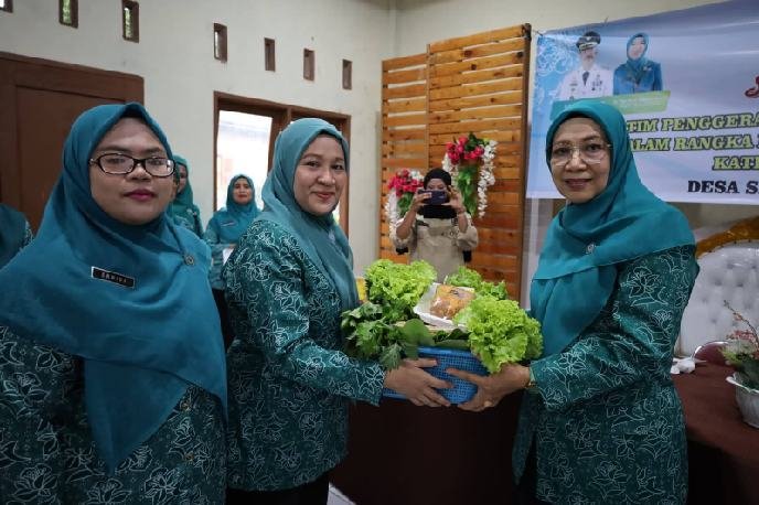 Ketua TP PKK Madina ny Yupri Astuti Saipullah Nasution di desa binaan.