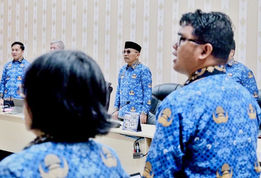 Bupati Simalungun Anton Achmad Saragih saat mengikuti entry meeting pemeriksaan LKPD yang digelar secara daring oleh Badan Pemeriksa Keuangan Republik Indonesia (BPK), Kamis (2/4/2026). Foto: Dinas Kominfo Simalungun